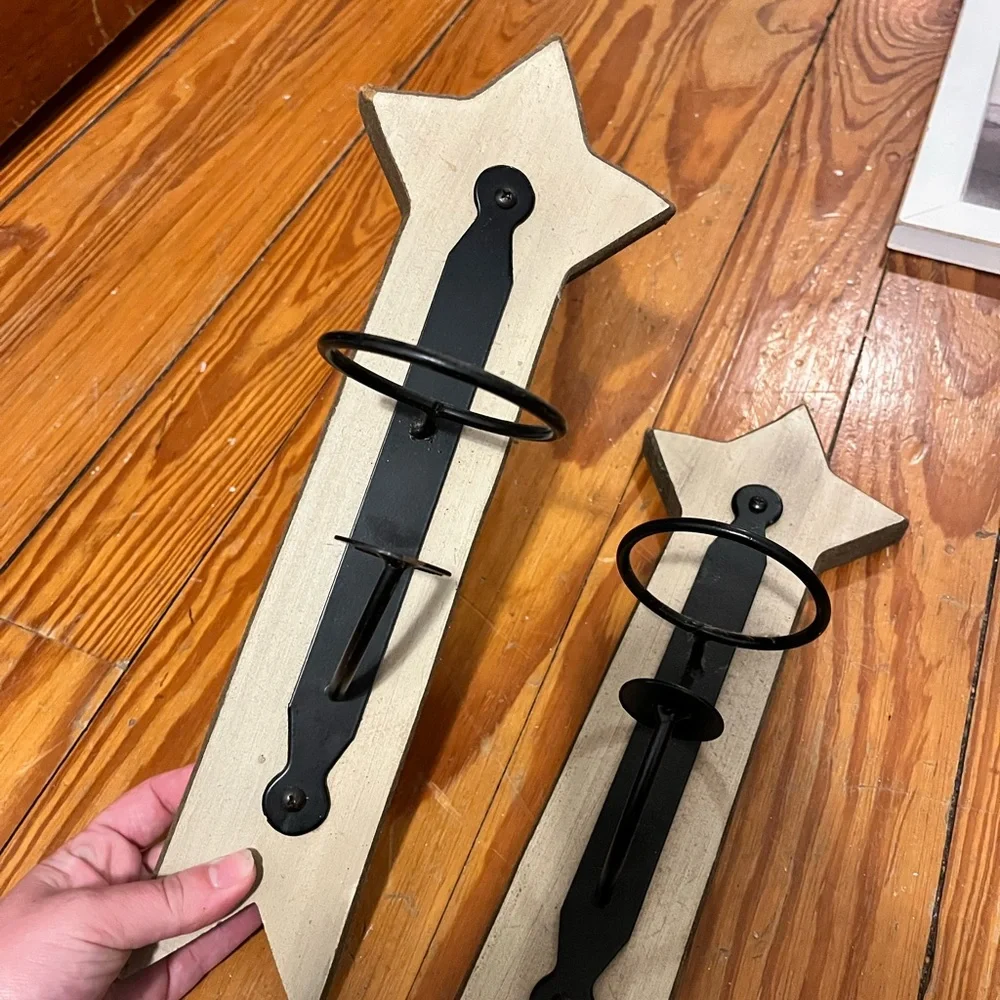 Rustic Black and Cream Wall Sconces - Pair